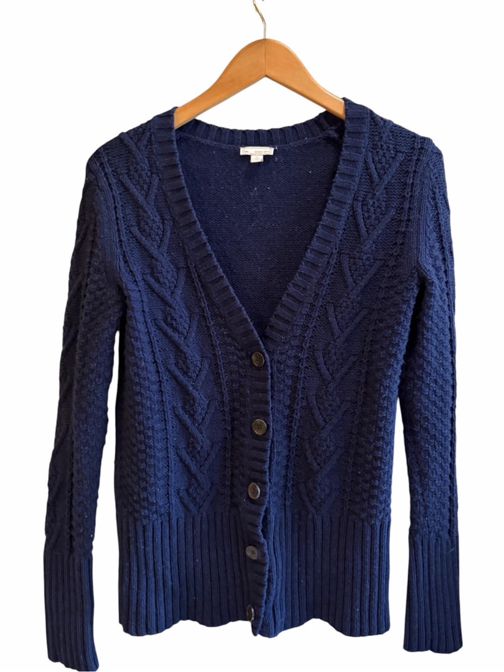 Gap Womens Navy Cable Knit V Neck Cardigan Sweater Fisherman